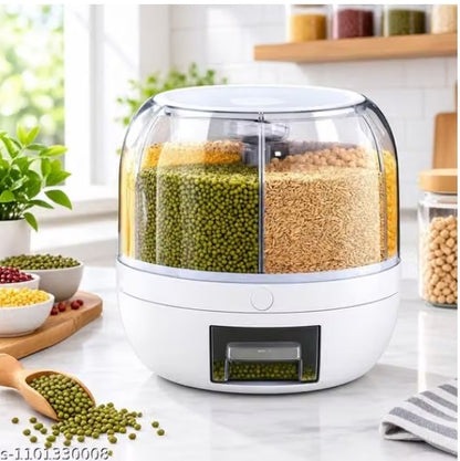 6-Grid Rotating Food Dispenser - Rice Bucket Storage Tank