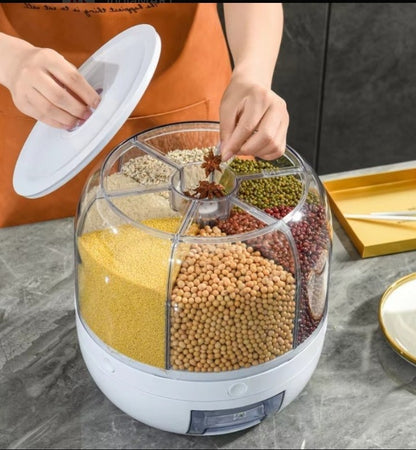 6-Grid Rotating Food Dispenser - Rice Bucket Storage Tank