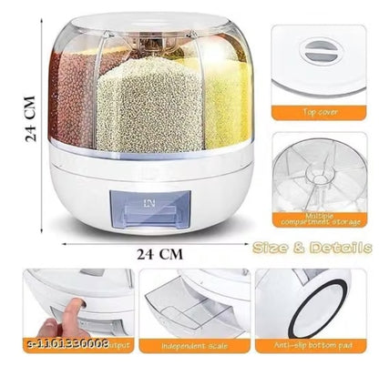 6-Grid Rotating Food Dispenser - Rice Bucket Storage Tank